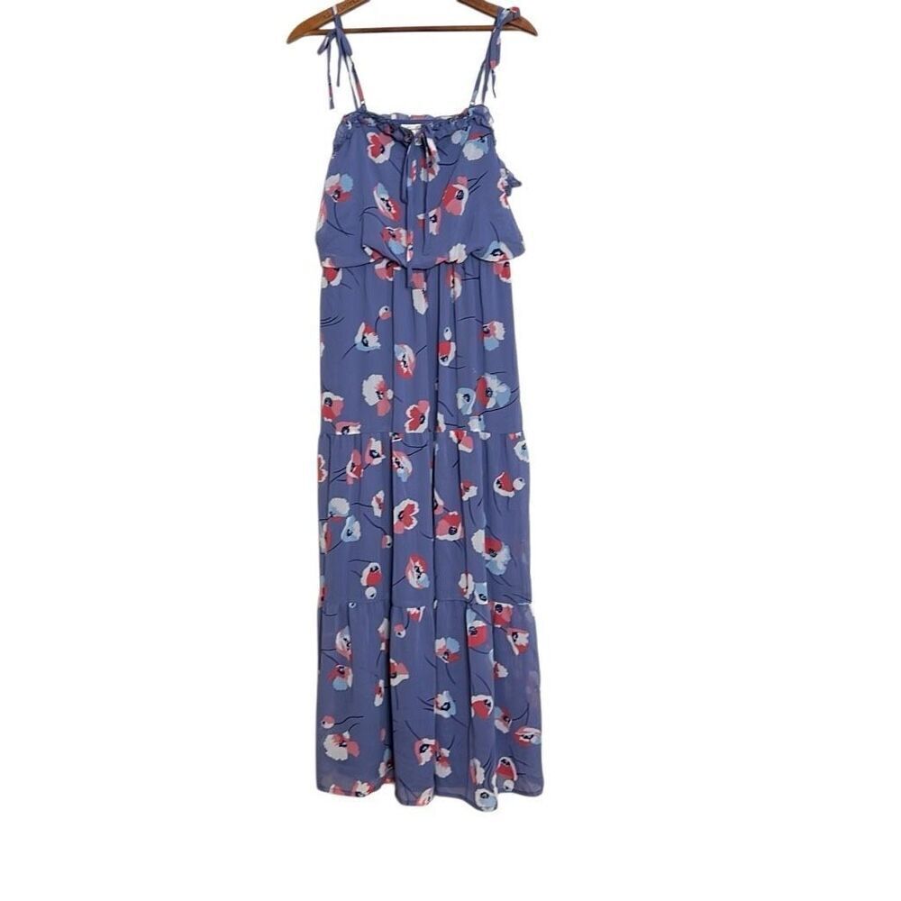 Jessica Simpson Floral Chiffon Sleeveless Maxi Dress Blue Size Large